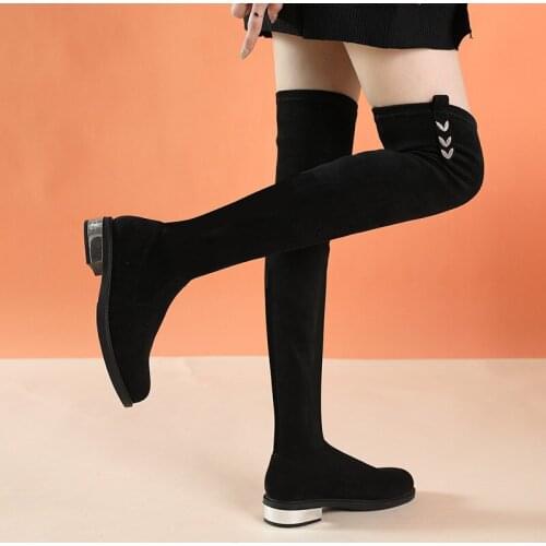 2020 Autumn and winter cotton over-the-knee boots Korean version of casual elastic boots flat-bottom fashion boots