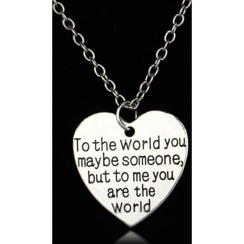 Bespmosp 24PCS/Lot Wholesale"To The World You May Be Someone But To Me You Are The World" Pendant Necklace Gift Mom Friend Women