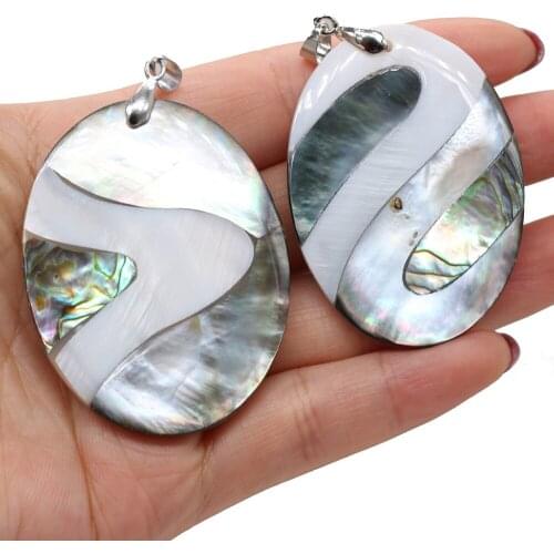Natural Stripe Splicing Shell Pendant Natural Mother of Pearl Shell Charms for Women Jewelry Making DIY Necklace Size 40x52mm