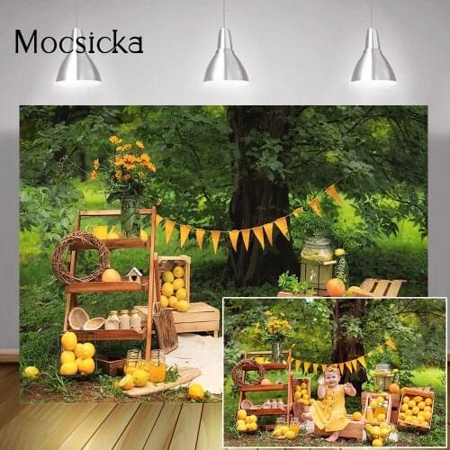 Lemon Fruit Party Backdrop Green Spring Forest Wild Lemon Stand Background Newborn Baby Adult Portrait Photography Photocall