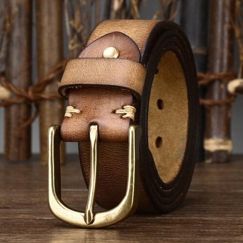 Vintage Luxury Genuine Leather Copper Buckle Mans Belt Cowhide Retro All-match Casual Jeans Soft Belt