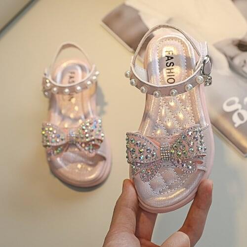3 4 5 6 7 8 9 10 11 12 Year Dress Girl Summer Shoes 2021 For Kids Crystal Bow Princess Sandal Little Girls' Children Pearl Shoes