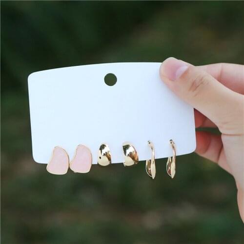 Delicate Jewelry 3 Sets Earrings Green Blue Pink Enamel Small stud Earrings Golden Jewelry For Women Student Gifts