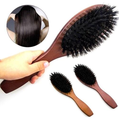 Natural Boar Bristle Hairbrush Massage Comb Anti-static Hair Scalp Paddle Brush Beech Wooden Handle Hair Brush Comb Styling Tool