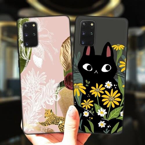 Flowers Leopard Dog Cat Black Phone Case For Samsung Galaxy S20 FE S21 Ultra S10 Lite S9 S8 Plus S7 Edge S10E Silicone Cover
