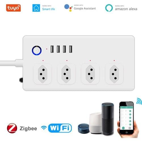 Tuya Wifi Brazil Smart Power Socket 4 Outlets Plug With 4 USB Charging Port Timer Socket For Google Home Alexa Home Automation