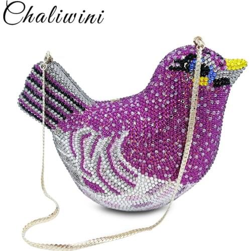 Fashion Animal Bird Women Luxury Crystal Bag Wedding Clutch Purse Rhinestone Evening Bag Clutch Handbag Lavender Party handbag