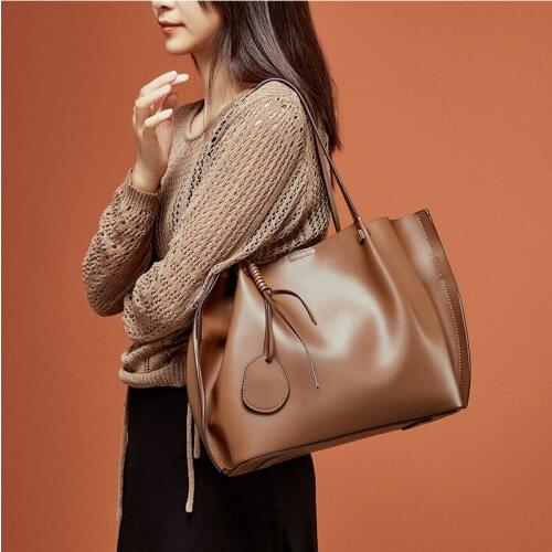 HIMUNU 2021 Autumn And Winter Fashion Shoulder Bag Big Totes Bags Mother Bag Large Capacity Cowhide Handbag Shopping Bag Leather