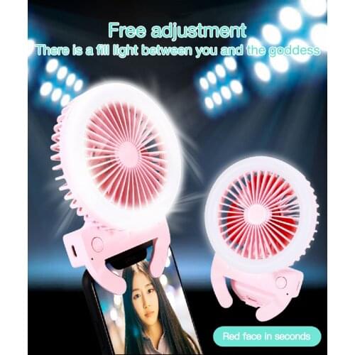 Selfie Led Ring Light With Fan 3 Level Light Portable Mobile Selfie Lamp Clip Telephone Rechargeble 800mAh Photography