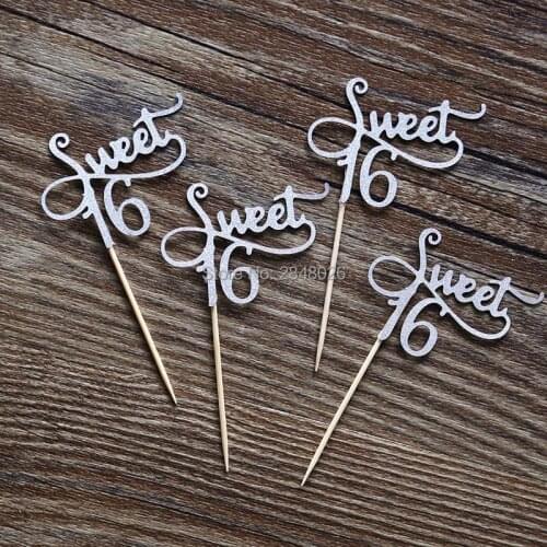 Sweet 16 cupcake toppers,girl birthday party, birthday Party supplies,Glitter decorations,Sweet 16 party decor