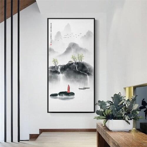 Traditional Chinese Abstract Zen Landscape Oil Painting on Canvas Poster and Prints Wall Art Pictures for Living Room Home Decor