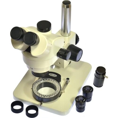 Inspection Zoom 7X-45X Trinocular Stereo Microscope Trinocular Visual + 56 LED Light + WF10X20 Eyepiece + C Adapter for LAB PCB