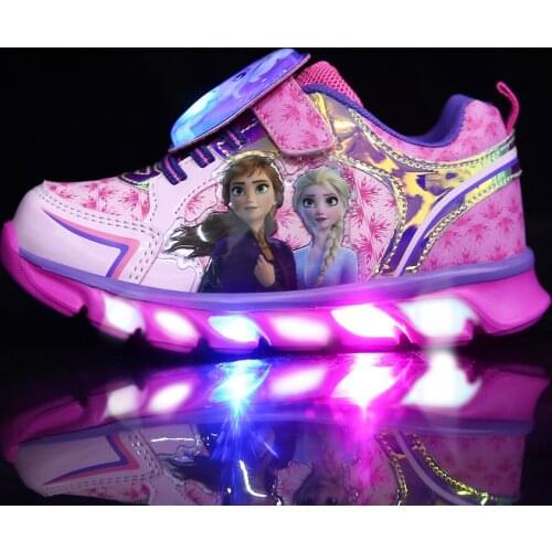 Disney Cartoon Frozen 2 children casual shoes girls sports shoes casual LED light flash shoes baby elsa princess shoes