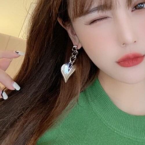 U-Magical Exaggerated Love Heart Chunky Chain Link Dangle Earring for Women Textured Silver Color Metallic Earring Jewellery