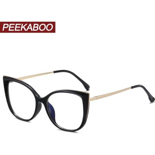 Peekaboo female glasses women optical blue light filter clear lens cat eye glasses frame fashion half metal TR90 birthday gifts