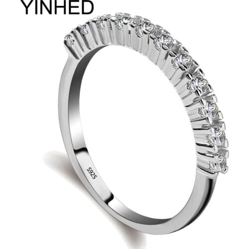 YINHED Simple Finger Ring 100% 925 Sterling Silver Wedding Rings for Women AAA+ Cubic Zircon CZ Engagement Ring Jewelry ZR396