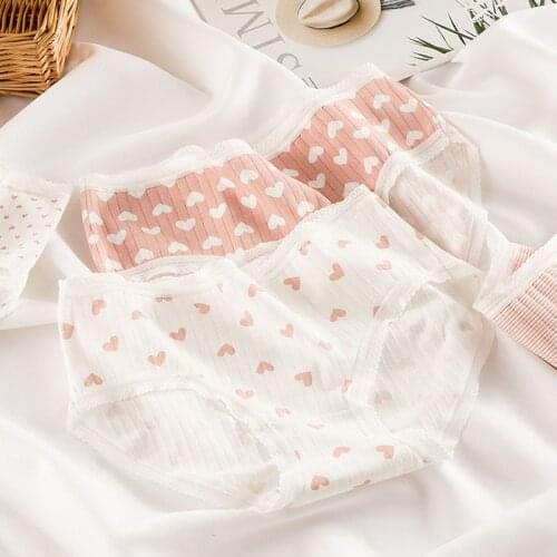 Anewmorn Kawaii Love Japanese Womens Underwear Cute Pink White Cotton Crotch Womens Panties Lace Knitted Thread Girl Briefs