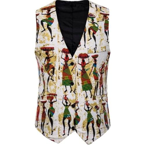 Mens National Style Printing Floral Waistcoat Men Blazer Waistcoat Mens Casual Boutique Flower Floral Print Vest