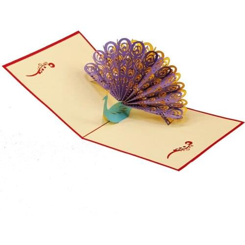 1pcs Creative DIY 3D Beautiful Peacock Painting Postcard Fashion Wedding Gift Greeting Card 7 Colors Personalized Wish Card