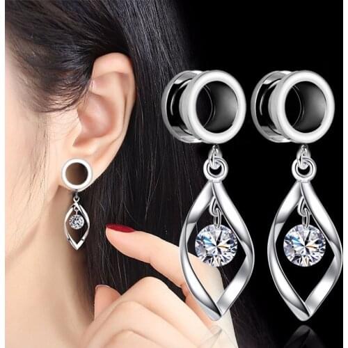 2Pieces Stainless Steel Ear Plugs Tunnels Ear Expansions Ear Reamer Earrings CZ Gem Oreja Dilataciones Pircing Jewelry 00G