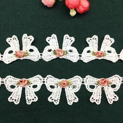 2 yards Soluble Cotton Bowknot Bow Flower Lace Trim Ribbon Fabric Embroidered Handmade Wedding Dress Trimmings DIY Sewing Craft