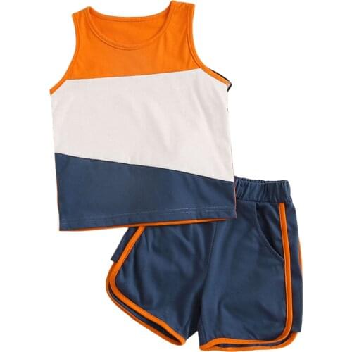 2021 Summer Toddler Baby Boys Suits Cotton Kids Outfits Children Girl Color Matching Clothing Set Newborn Vest Tops + Shorts