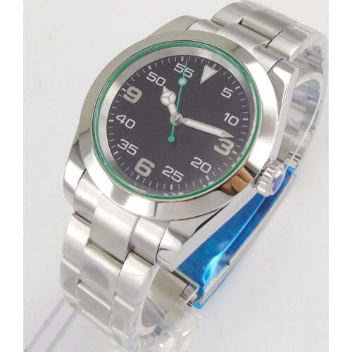 36mm Polished Men Watch Japan NH35A Movement Jubilee Strap Green/Red Secodn Hand Sapphire Crystal Steel Case
