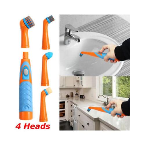 4in1 Super Sonic Scrubber Cleaning Electric Brush Household All Purpose 4Heads