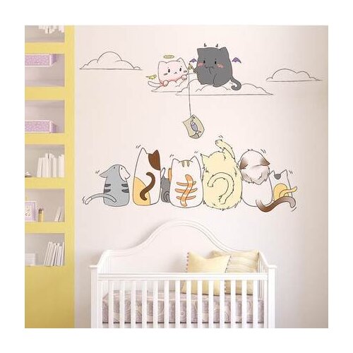 80*115cm Lovely Cat Kids Room Decoration PVC Wall Sticker Cartoon Animal Baby Gift Nursery Wall Decals Adhesive Poster