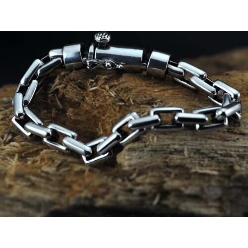 925 Sterling Silver Box Chain Link Bangle Women Men Fine Jewelry Solid Tibetan Silver Clasp Lock Chain Bracelets 5/6/7/8mm