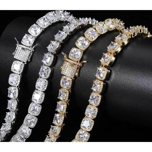 10mm Baguette Tennis Chain Necklace Top Quality Iced Out CZ Prong Setting Stones Hip Hop Fashion Jewelry For Men Wome