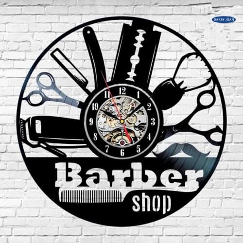 Duvar saati Creative Vinyl Wall Clock Gift Idea for Barber Hair Beauty Salo Coiffeur Salon Hairstyle Art decor Clock Design