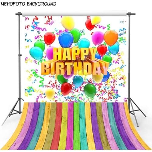 Colorful Balloons Happy Birthday Party Background for Photo Studio 5x7 Rainbow Wooden Floor Photo Studio Backdrops Baby Picture