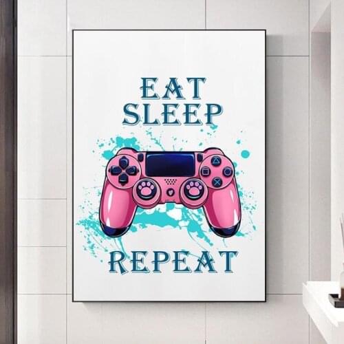 Gaming Eat Sleep Repeat Canvas Painting Gamepad Wall Art Posters and Prints Game Cartoon Pictures Gamer Boys Children Room Decor