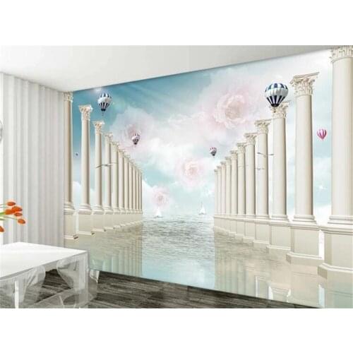 Milofi custom personality wallpaper mural European 3D three-dimensional rose Roman column TV photo background wall