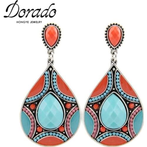 Resin Water Drop Earrings For Women Retro New Alloy Bohemia Ethnic Female Dangle Hanging Earring Fashion Ear Jewelry Brincos