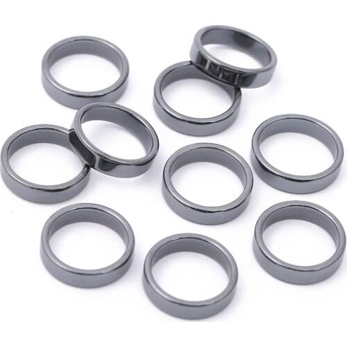 Wholesale Hematite Rings for Women Men Jewelry 6mm Non-magnetic High Quality Black Natural Stone Knuckels Hand Rings 8-10 Size