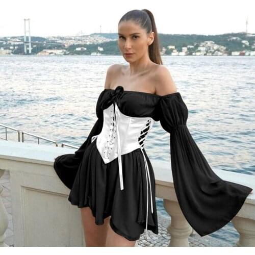 Women Waist Trainer Corset, Solid Color Lacing Strappy Cincher Shaper with Chest Support for Girls, 3 Colors