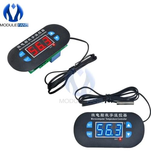 Red Blue W1308 DC 12V/24V AC 110V-220V Adjustable Digital Cool Heat Sensor LED Display Temperature Controller Thermostat Switch