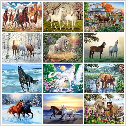 Round diamond painting 5D DIY diamond embroidery mosaic animal horse rhinestone art kit home decoration handmade gifts