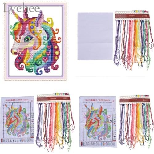 Lychee Life Unicorn Cross Stitch Kits Cartoon Cross-Stitch Package Handmade DIY Needlework Embroidery Sets