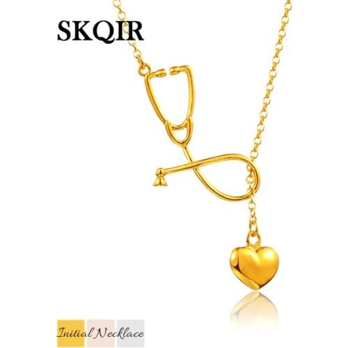 Medical Stethoscope Necklace Stainless Steel Gold Silver Color Love Heart Pendant & Necklaces Nurse Doctor Charm Jewelry Gift
