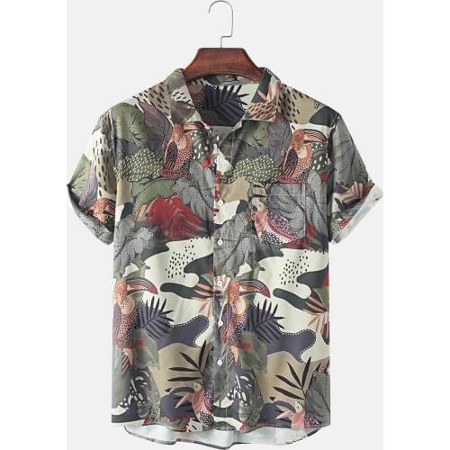 2021 New Arrival Mens Shirts Men Hawaiian Camicias Casual One Button Wild Shirts Printed Short-sleeve Blouses Tops #3