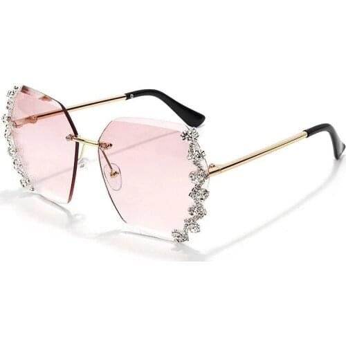 Luxury Sunglasses Women Rhinestone Shades Rimless Sun Glasses Female Luxury Designer Diamond Gradual Trend Eyewear