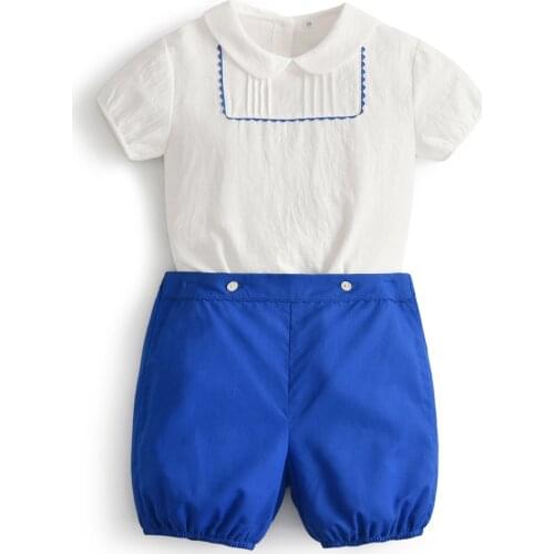 Spanish Baby Boys Clothes Infant Clothing 2021 Children Summer Suits Boys Cotton Shirt + Shorts Sets Baby Birthday Party Outfits