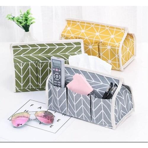 Office Storage Tool Tissue Holder Tissue Box Cotton Linen Fabric Waterproof Multifunction Remote Control Case Home Organizer