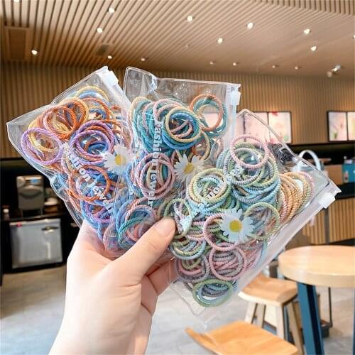 100pcs/set Girls Candy Color Hair Bands Girls Hair Accessories Elastic Rubber Band Hair Band Children Ponytail Holder Bands