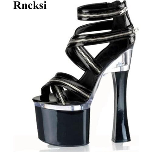 Rncksi Black Sexy Wedding Party Square Heels Shoes Comfortable Women Sandals With Patform 18cm High Heels Pole Dance Sandals