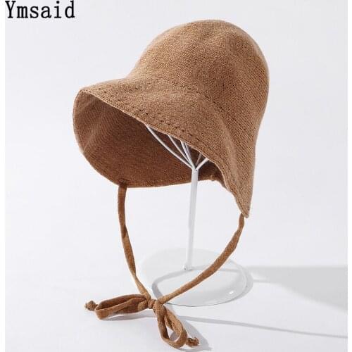 Autumn Winte rSolid color Dome Bucket Hat Wool Blended Fisherman Hat Womens Warm Tethered Basin Hat Fashion Girl Knitted Hat