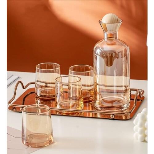 Nordic Colored Glass Cold Kettle Water Bottle Drinkware Household Tea Set Kettle Golden Iron Storage Tray Kitchen,Dining & Bar